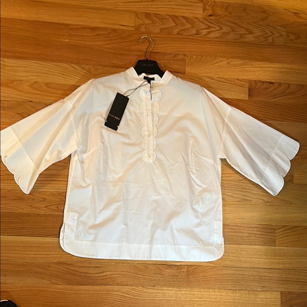 Escada White Bell Sleeve Button Down Shirt